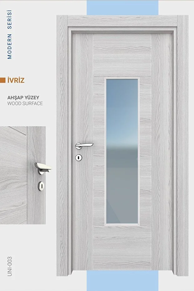 MELAMİN MODERN İVRİZ CAMLI ODA KAPISI, 86/204/14-17 CM